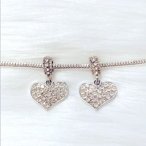 White Rhinestones Pave Silver Heart Spacer Beads